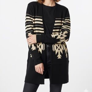Superline Black and Cream Women's Cardigan Sweater size small